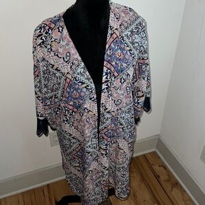 Wall Flower open kimono lace sleeves top cover up light cardigan Sz L floral
